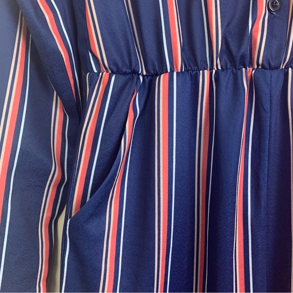 Women’s Long Sleeve London Striped Fitted One-Piece Costume Jumpsuit Size Large - Picture 7 of 16